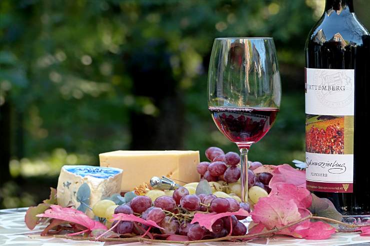 Tavola apparecchiata con formaggio e vino - Fonte Pixabay