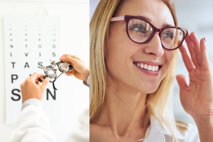 Donna con problemi alla vista ed esame oculistico - Fonte AdobeStock